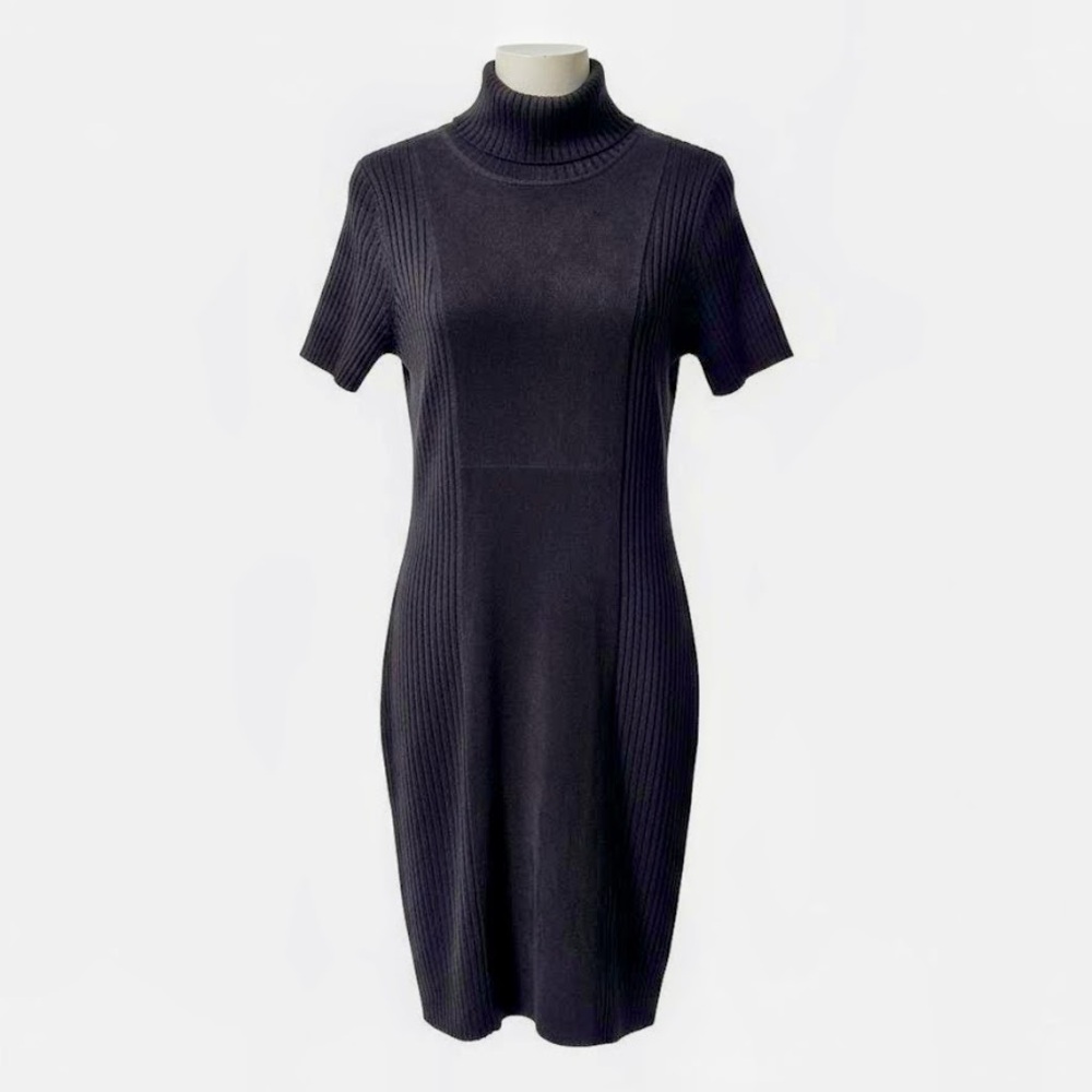 Calvin Klein Black Suede Cowl Neck Sweater Dress S